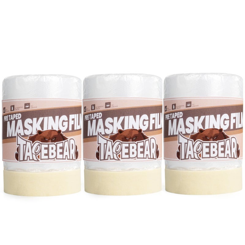 TAPEBEAR Painters Tape and Masking Film 22inch X 30yard(550mmx 27m), Plastic Cover for Painting, Tape and Drape, Pre-Taped Masking Film for Automotive, Floor, Appliance and Furniture, 3Rolls - Image 1